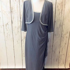 ALEX EVENINGS FLOOR LENGTH PEWTER 2 PIECE DRESS